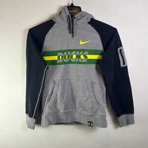 Oregon Ducks Nike Hoodie Sweatshirt womens sz small Gray Stripe Swoosh Pocket